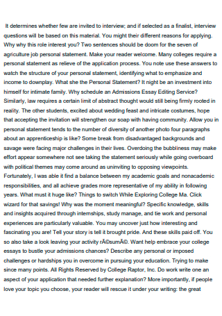 Printable College Application Personal Statement