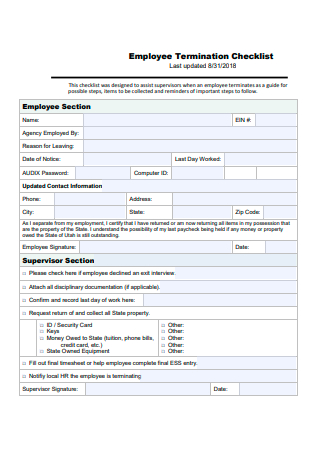 Printable Employee Termination Checklist