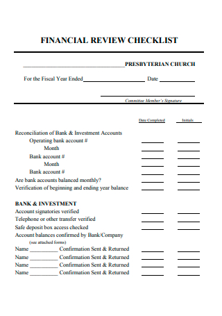 Printable Financial Review Checklist