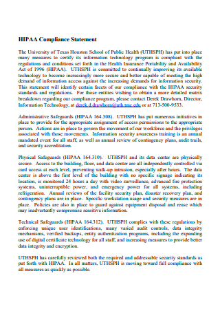 Printable HIPAA Compliance Statement
