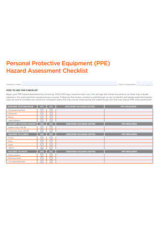 Printable Hazard Assessment Checklist