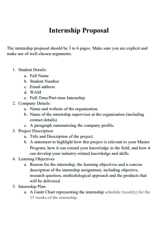 Printable Internship Proposal