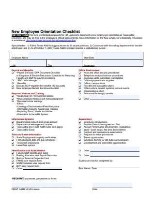 Printable New Employee Orientation Checklist