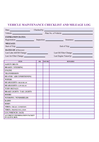Printable Vehicle Maintenance Checklist