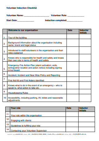 Printable Volunteer Induction Checklist
