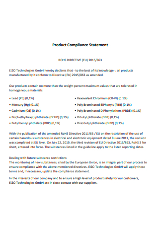 Product Compliance Statement Template
