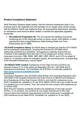 Product Compliance Statement in PDF