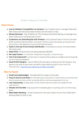 Product Research Checklist