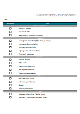 Program Monitoring Checklist