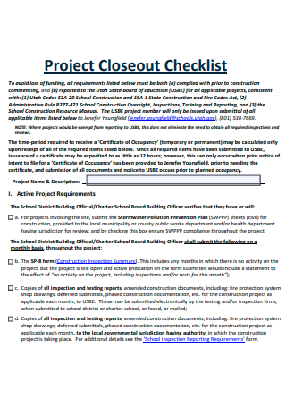 Project Closeout Checklist Example