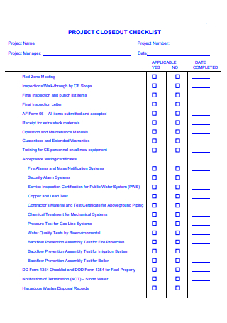 Project Closeout Checklist Format