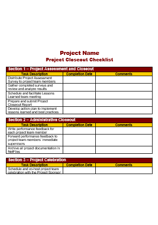 Project Closeout Checklist in DOC