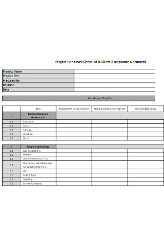 Project Handover Inspection Checklist