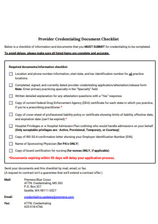 Provider Credentialing Document Checklist