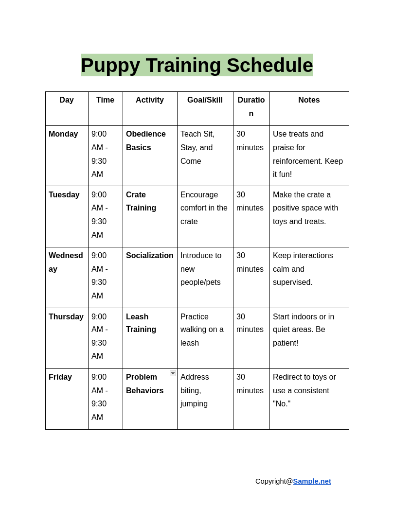 Puppy Training Schedule Weekly Plan Google Docs 12 23 2024 10 08 AM