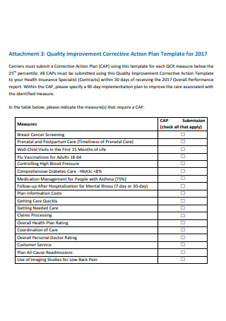 Quality Improvement Corrective Action Plan
