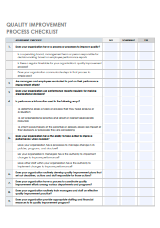 Quality Improvement Process Checklist