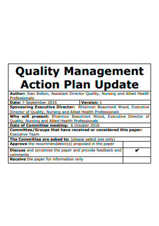 Quality Management Action Plan