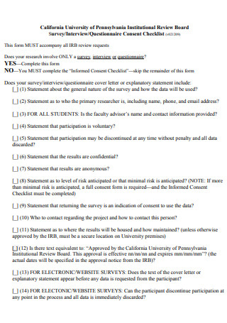 Questionnaire Consent Checklist