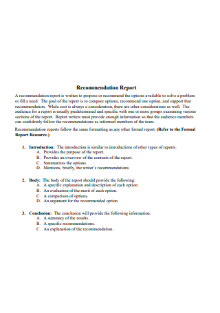 recommendation report topic ideas