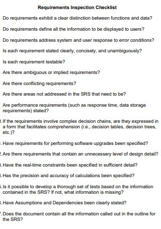 Requirement Inspection Checklist
