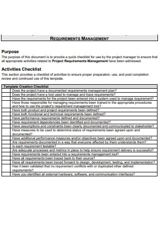 Requirement Management Checklist