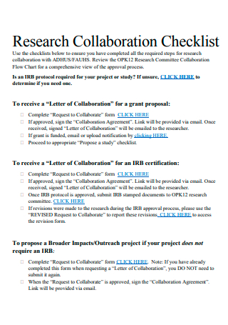 Research Collaboration Checklist