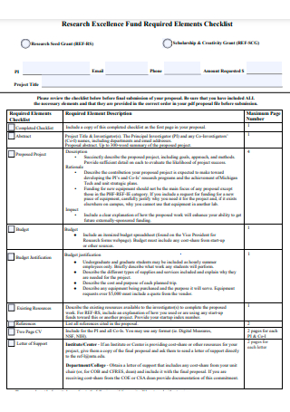 Research Excellence Fund Required Elements Checklist