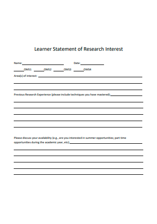 Research Interest Learner Statement
