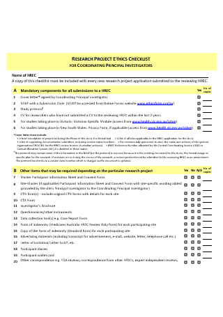 Research Project Ethics Checklist