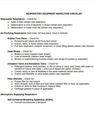Respiratory Equipment Inspection Checklist