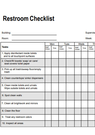 Rest Room Maintenance Checklist