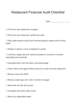 Restaurant Financial Audit Checklist