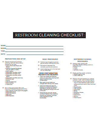 Restroom Cleaning Checklist Example