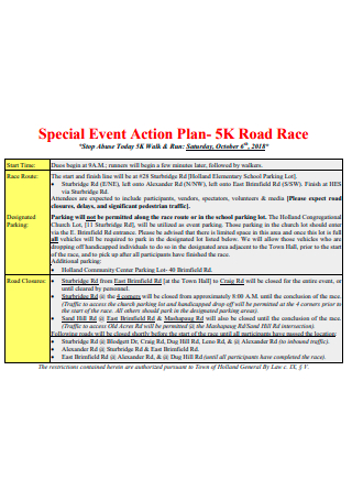 Road Race Special Event Action Plan
