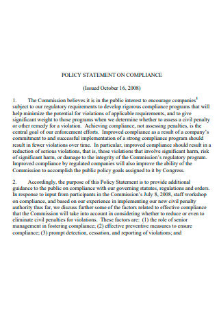 Sample Compliance Policy Statement