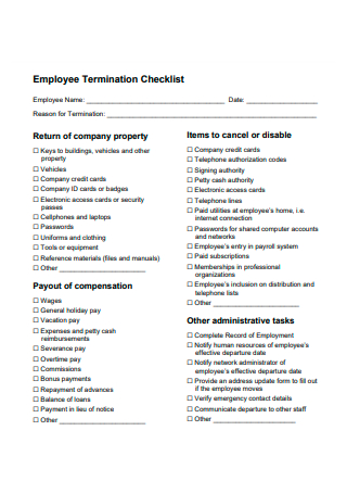 Sample Employee Termination Checklist