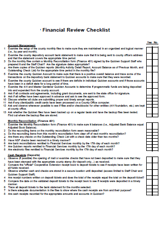Sample Financial Review Checklist Template