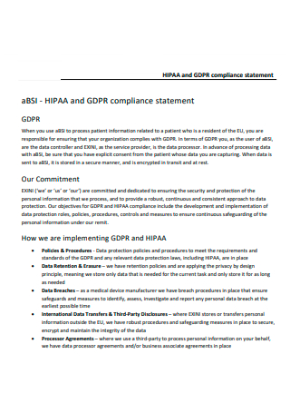 Sample HIPAA Compliance Statement