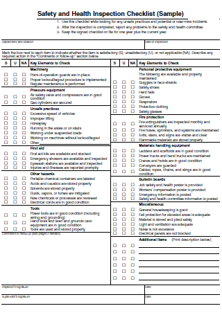 Sample Health and Safety Inspection Checklist Template
