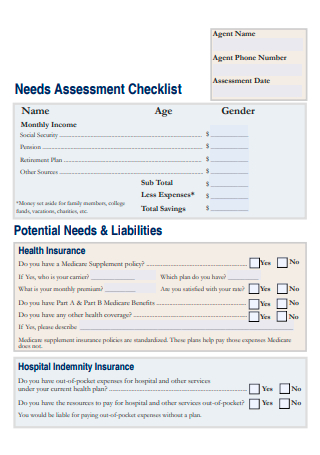 Sample Needs Assessment Checklist