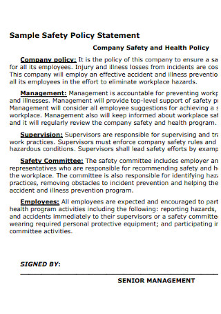 Sample Safety Policy Statement