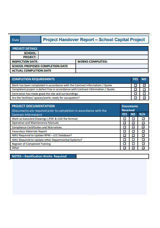 School Capital Project Handover Report