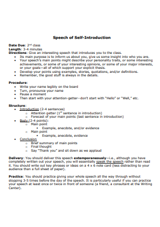 Self Introduction Speech Template