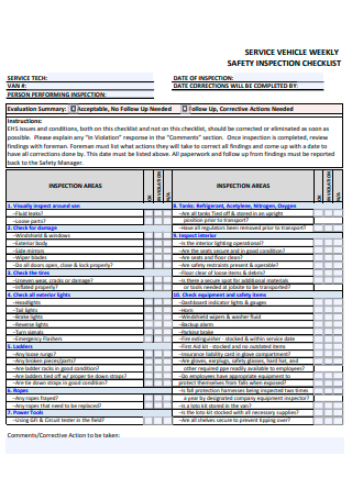 Service Vehicle Weekly Safety Inspection Checklist