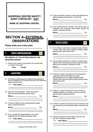 Shopping Centre Safety Self Audit Checklist 