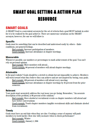 Smart Goal Setting and Action Plan Resource