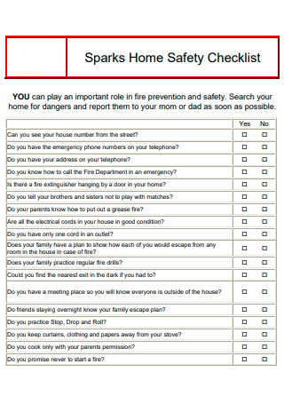 Sparks Home Safety Checklist