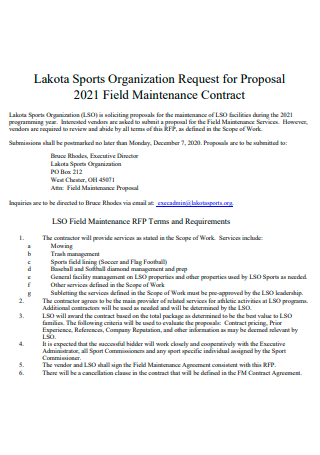 Sports Organization Request for Proposal