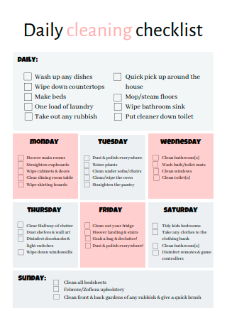 Standard Daily Cleaning Checklist